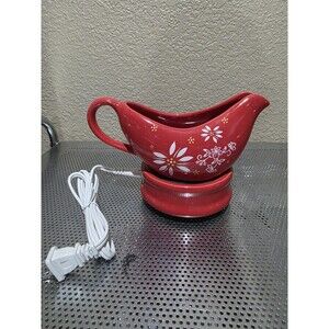 Temptations Classic Gravy Boat With Warmer Electric Ceramic Floral Red